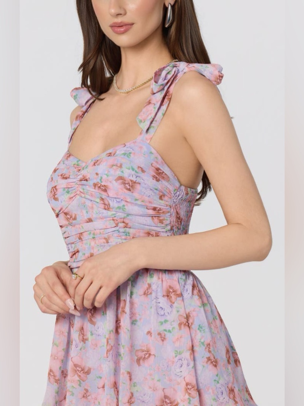 ASTR The Label Tiered Strap Sundress Size Medium Floral Purple New - Picture 2 of 13